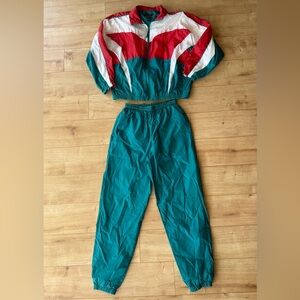 Vintage 90s Colorblock Track Suit Set Windbreaker Jogger Retro Athleisure